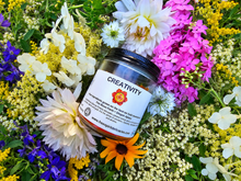 Load image into Gallery viewer, Creativity botanical soy candle surrounded by farm flowers
