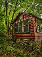Load image into Gallery viewer, Hummingbird Haven tiny cabin exterior at Wild Indigo Forest Farm